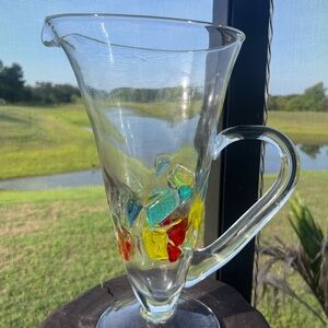 Vintage Amici Hand Blown Art Glass Mosaic Multi Color 10.5" Pitcher Vase